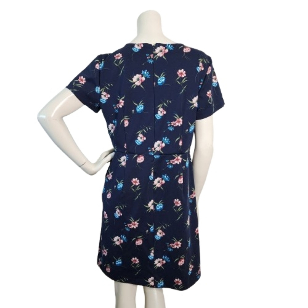 LOFT Dress Women's 10 Navy Blue Floral Short Sleeve - Picture 3 of 9